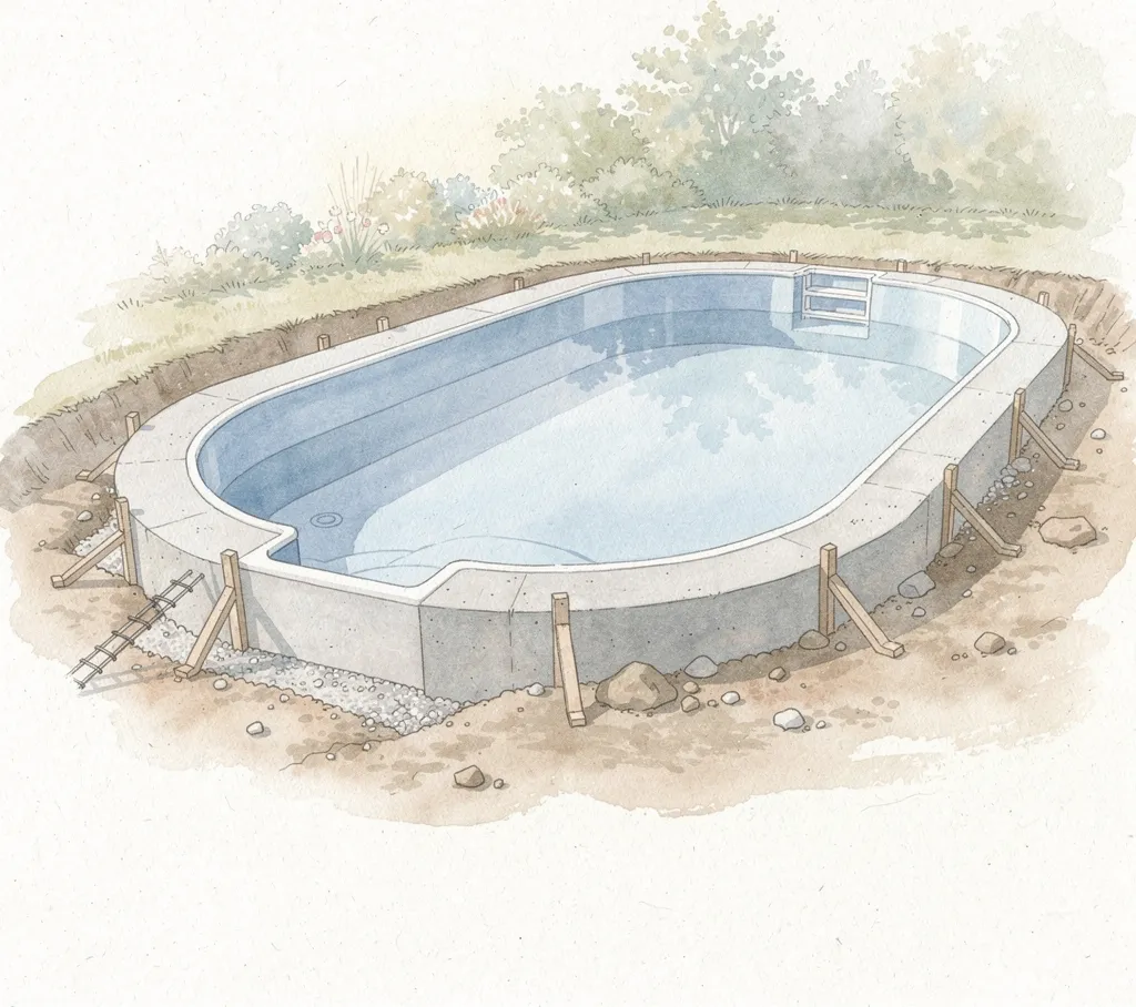 Ceinture béton piscine coque : 25 cm de tour, 300 kg de ciment, zéro fissure