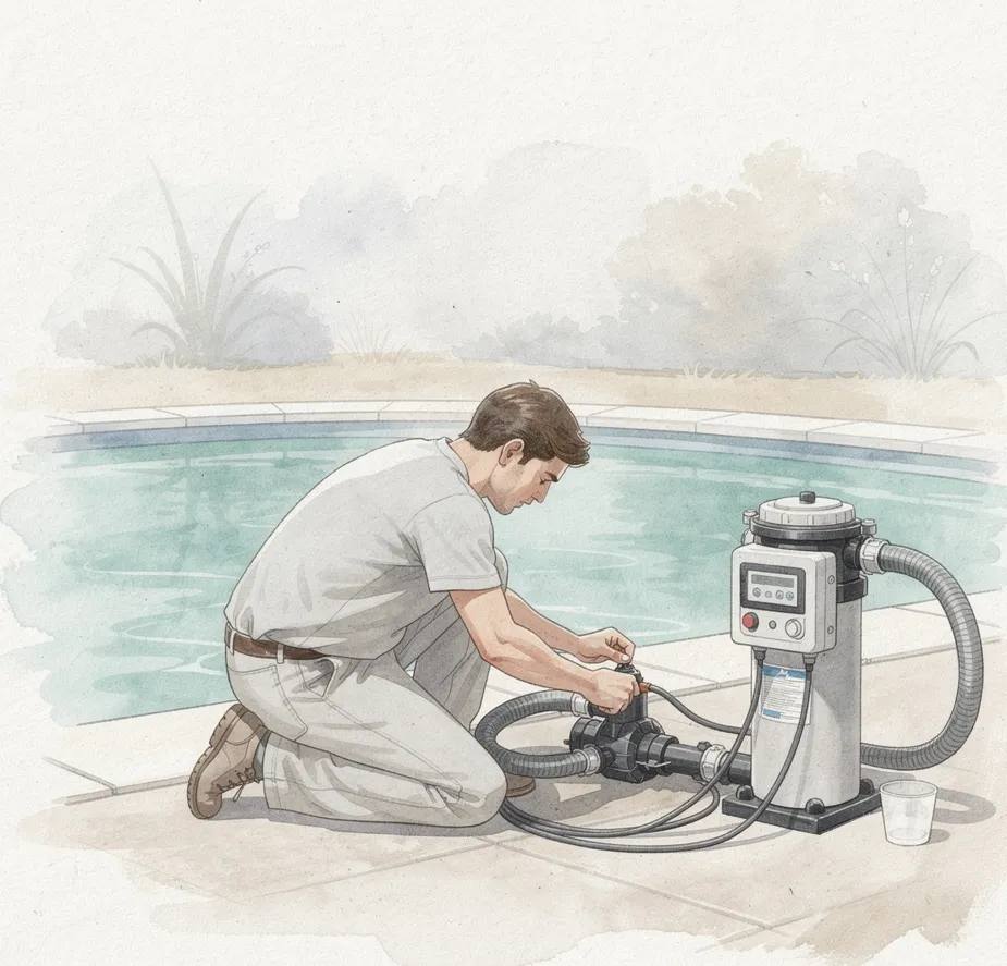 Branchement de piscine : circuit hydraulique, installation électrique et mise en service