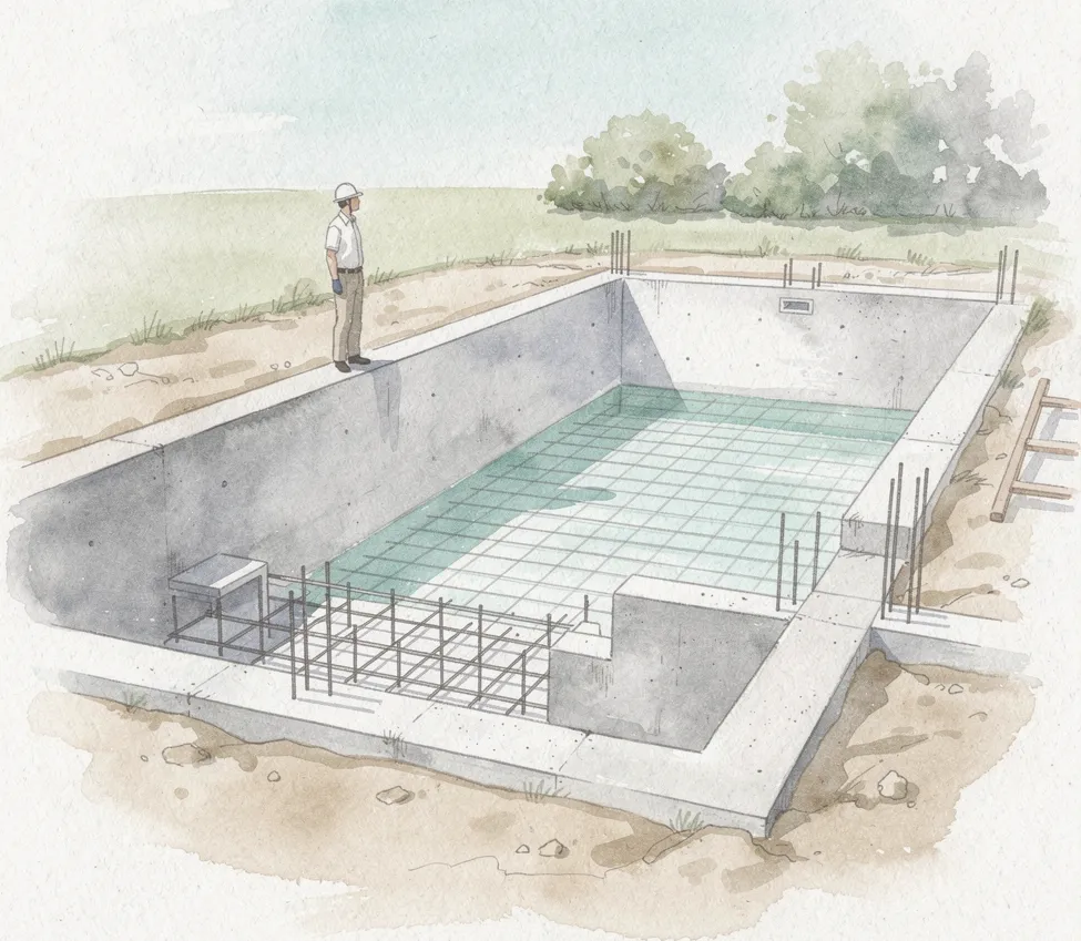 plan construction piscine béton