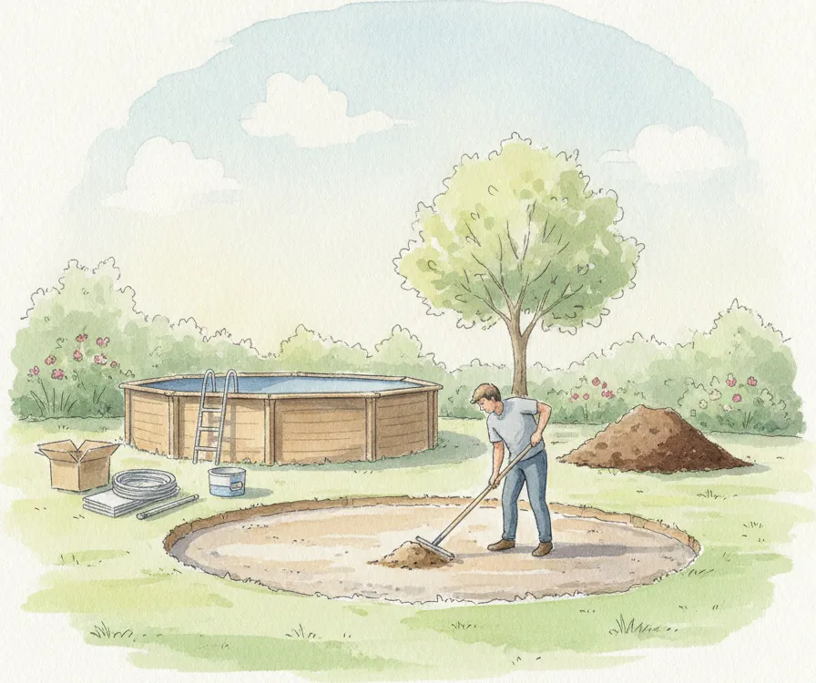 Terrassement de piscine hors sol : dalle béton, nivellement et préparation du sol